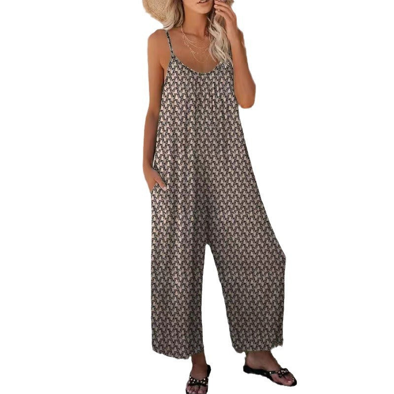 Women's Printed Sexy Sling Loose Wide Leg Jumpsuits