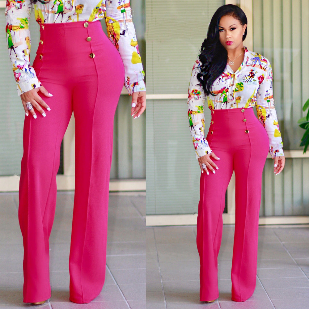 Women's Fashion Cool Double-breasted Flared Color Can Pants