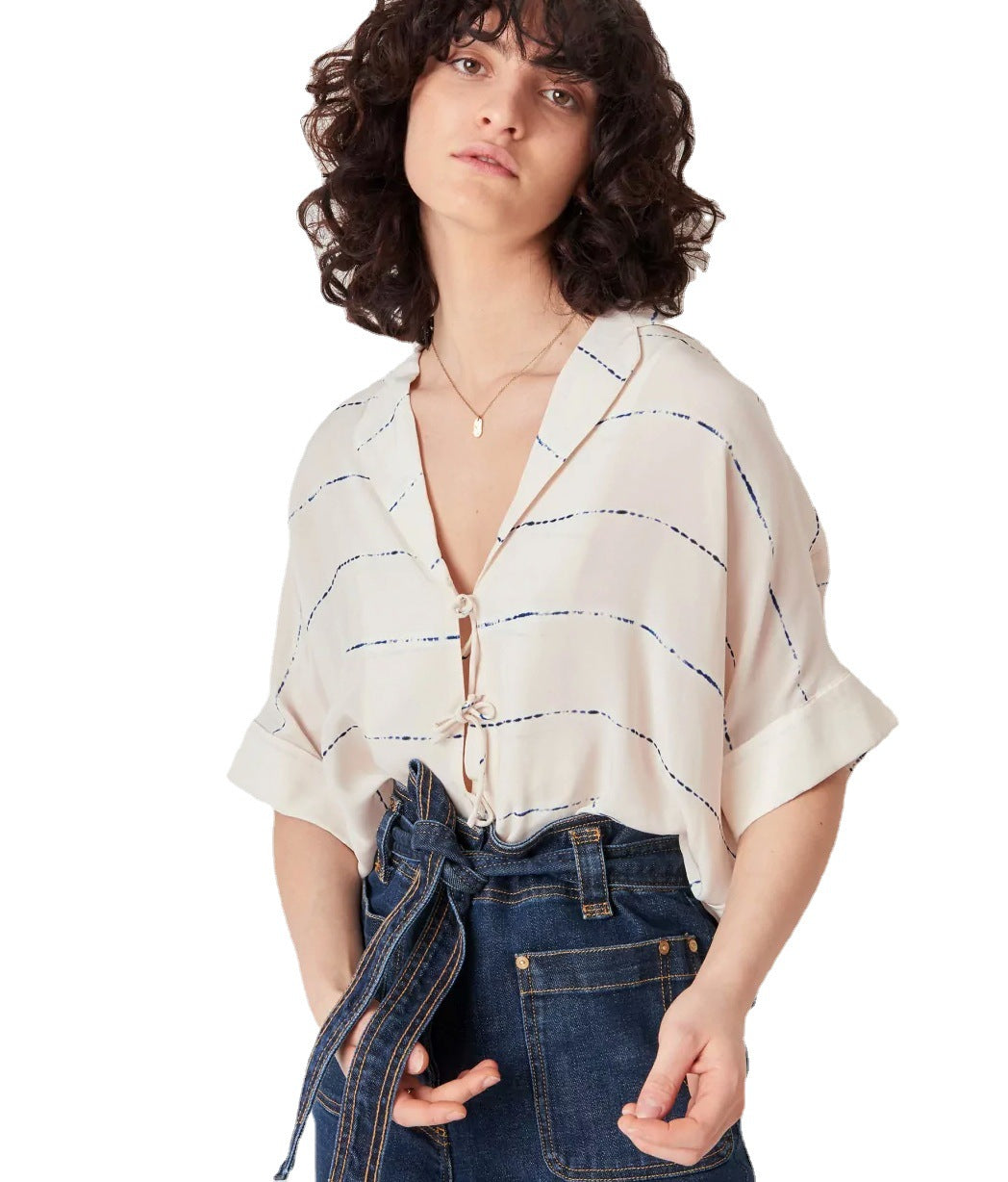 Women's Summer Sleeve Striped Loose Plaid Shirt Clothing