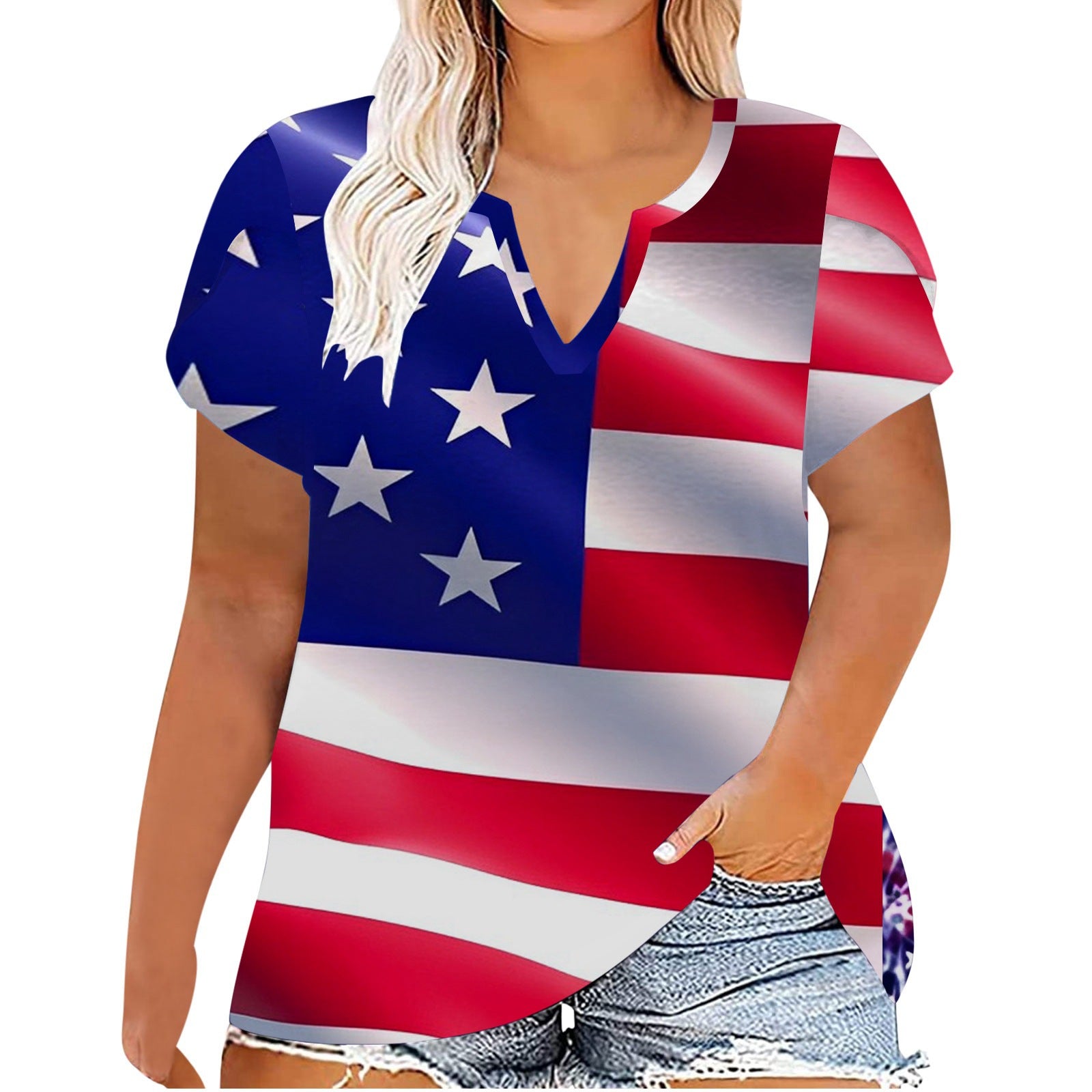 Women's Independence Day Printed Summer Short-sleeved T-shirt Plus Size