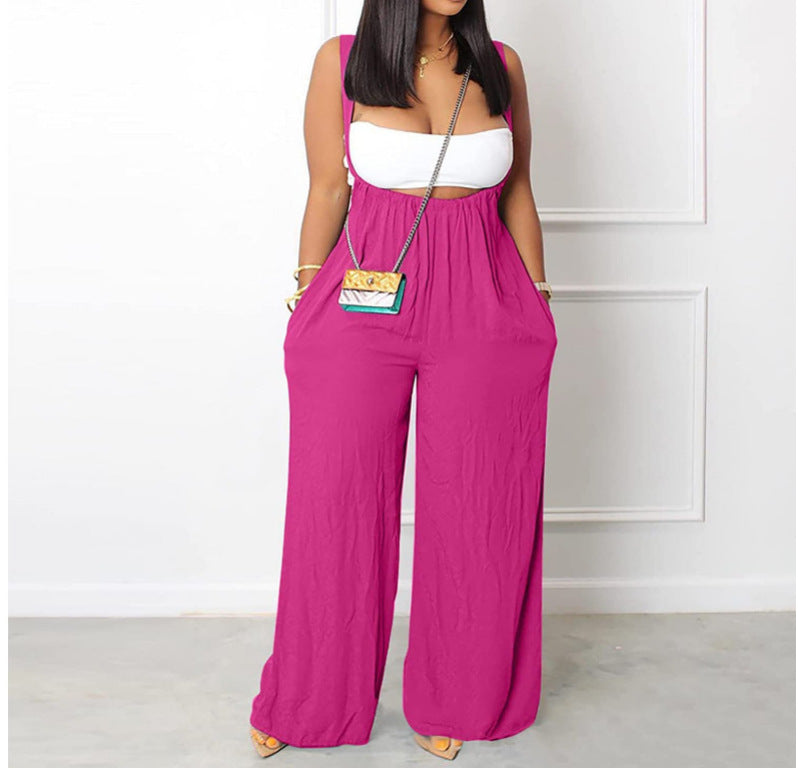 Women's Solid Color Wide Leg Sleeveless Jumpsuits