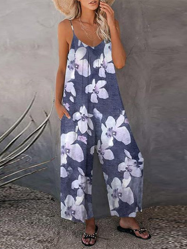 Women's Printed Sexy Sling Loose Wide Leg Jumpsuits