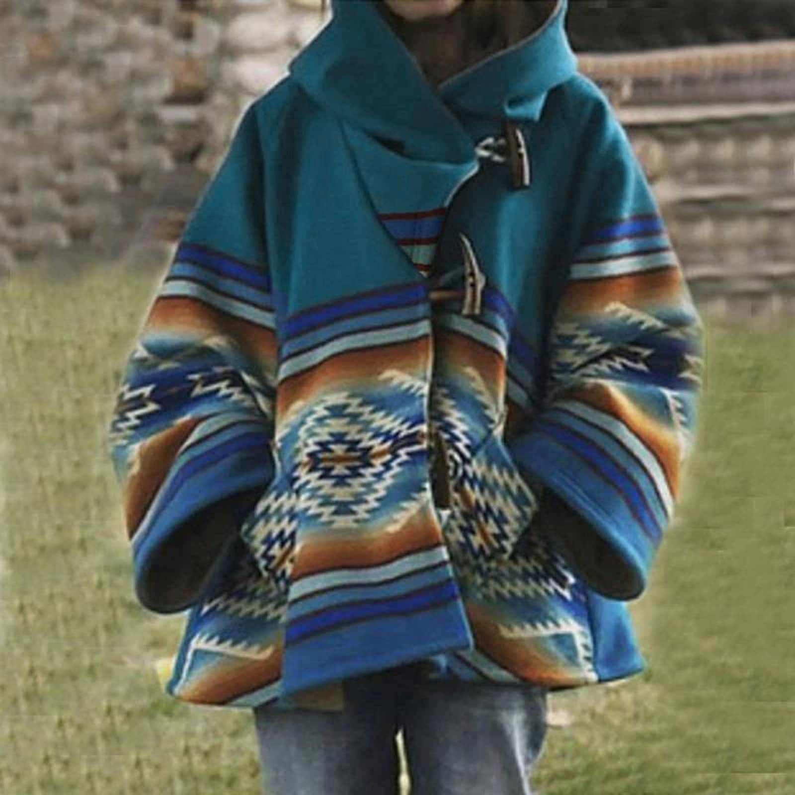 Women's Winter Loose Retro Printed Woolen Colors Coats