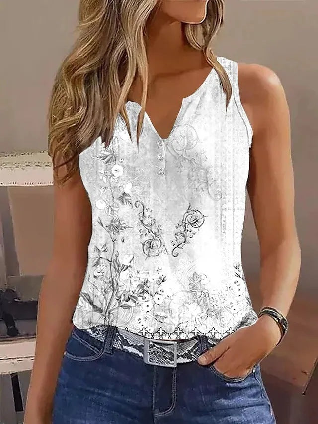 Women's Stylish Printed Button T-shirt Sling Tops