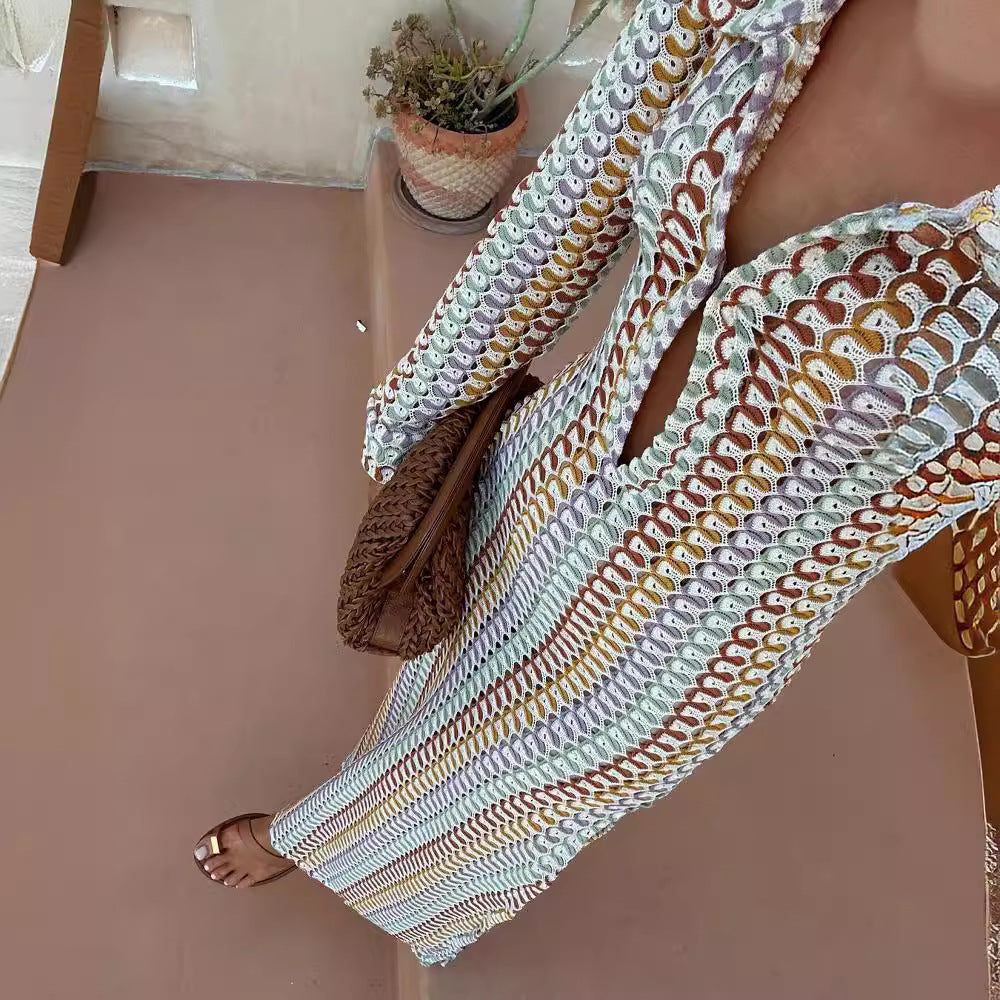 Handmade Crochet Hollow Beach Low Cut Split Female Dresses