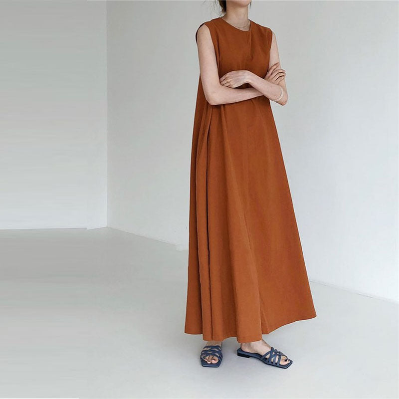 Women's Line Loose Korean Dress Casual Minority Solid Color Sleeveless Dresses