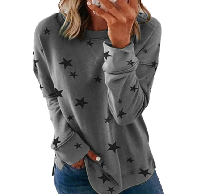 Women's Loose Oversized Long Sleeves T-shirt Printed Blouses