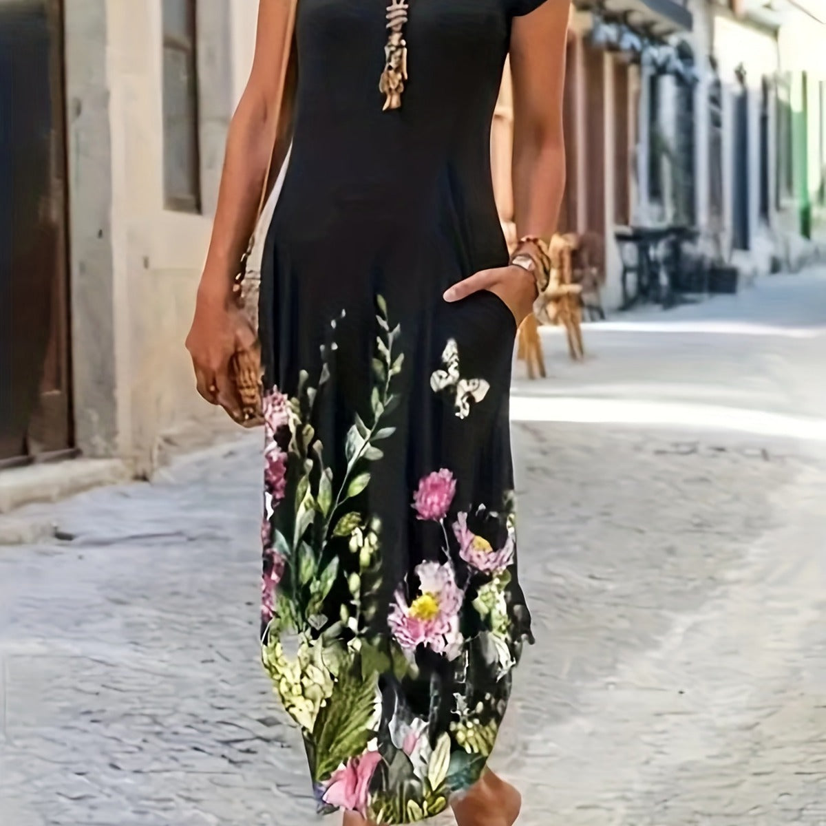 Women's Summer Casual Fashion Printing Pocket Dress Dresses