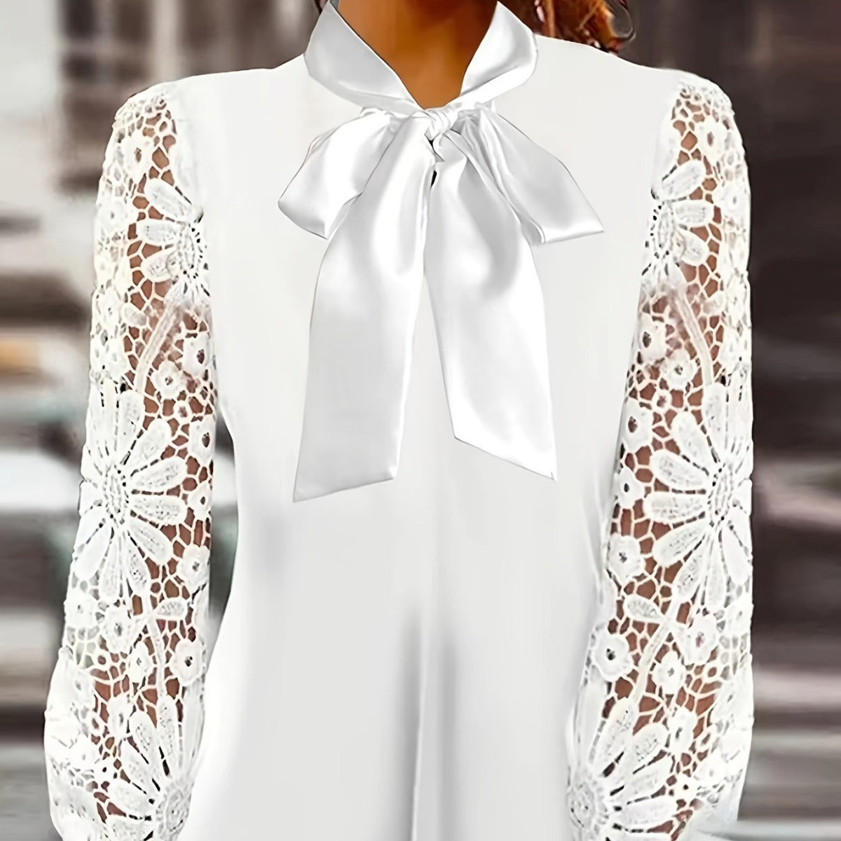 Women's Wear Lace Sleeve Solid Color Ribbon Blouses