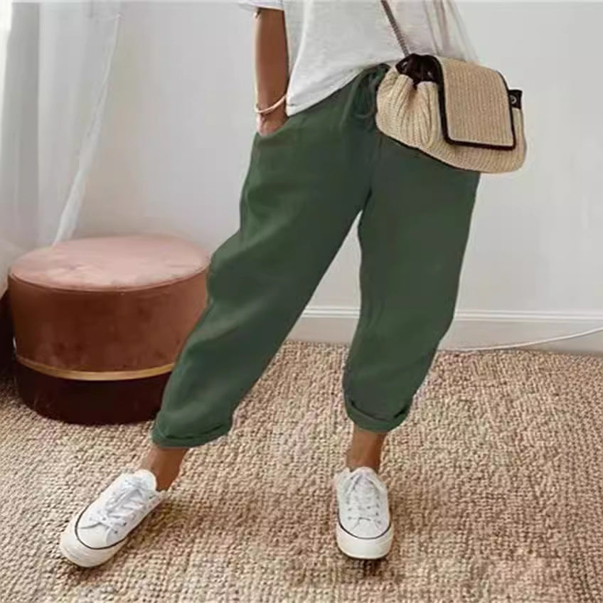 Women's Cotton Linen Trousers Pocket Slacks Pants