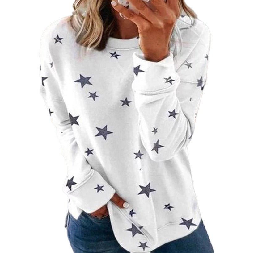 Women's Loose Oversized Long Sleeves T-shirt Printed Blouses