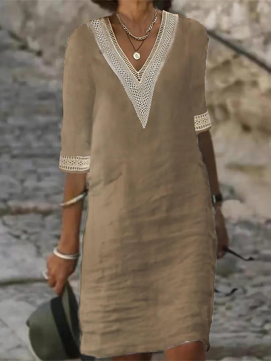 Women's Solid Color Half Sleeve Cotton Linen Dresses