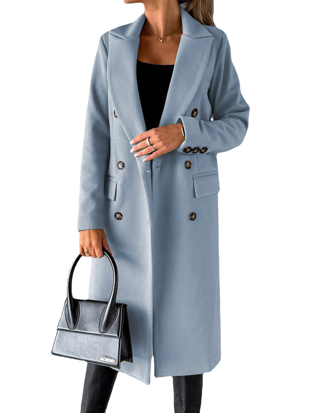 Women's Spring Woolen Solid Color Long Sleeve Double Coats