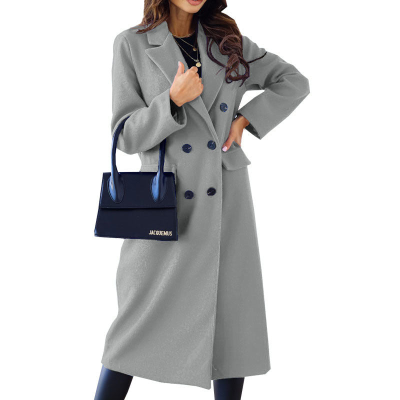 Women's Double Breasted Long Sleeve Lapel Button Coats