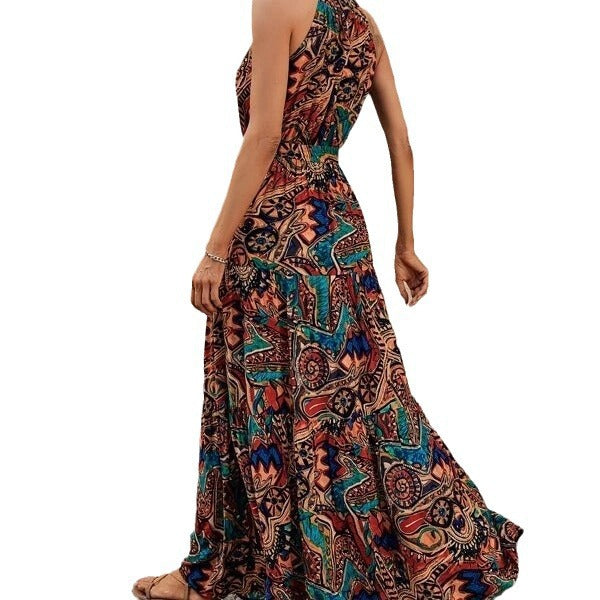 Women's Vintage Print Halter Bohemian Dress Dresses