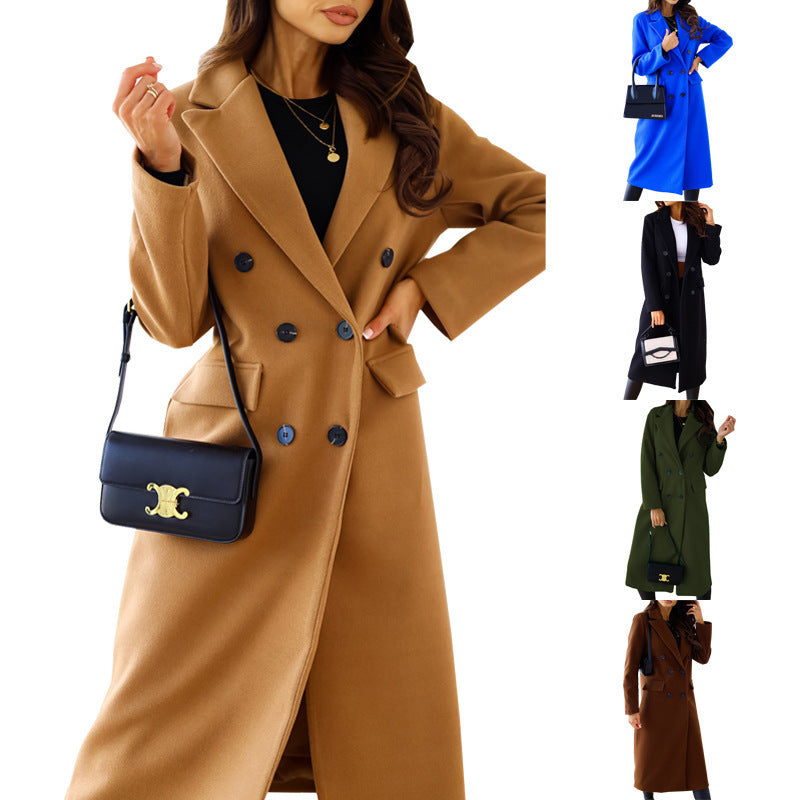 Women's Double Breasted Long Sleeve Lapel Button Coats