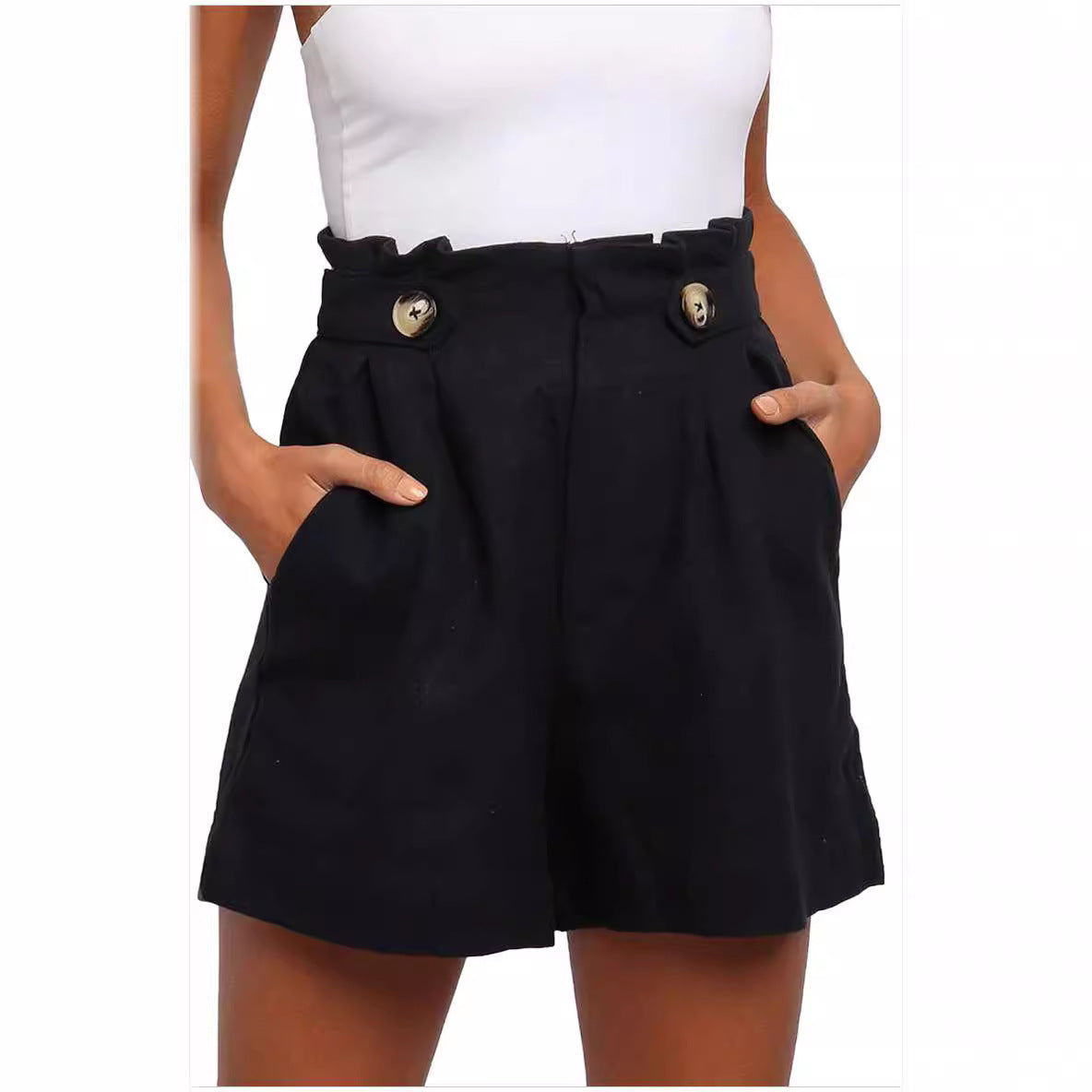 Women's Summer Solid Color High Waist Frill Shorts