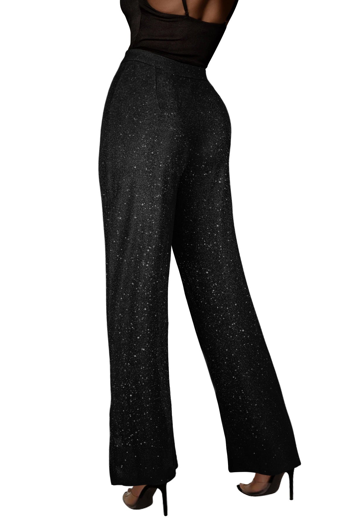 Kequinia cekinowa impreza wysoka w talii retro szerokie spodnie