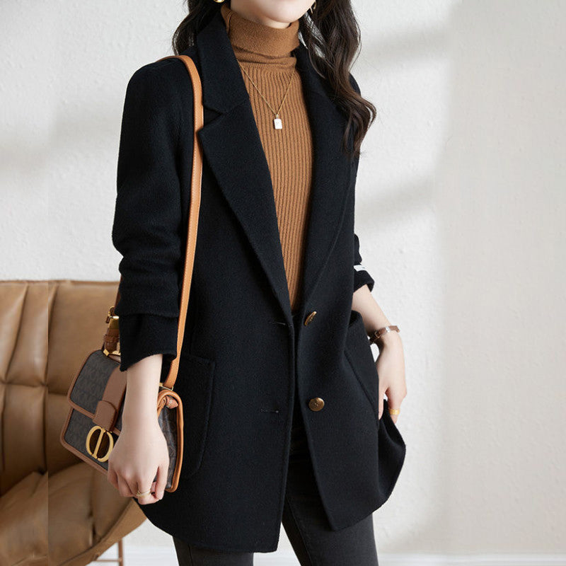 Women's Commuter Solid Color Long Sleeve Woolen Coats