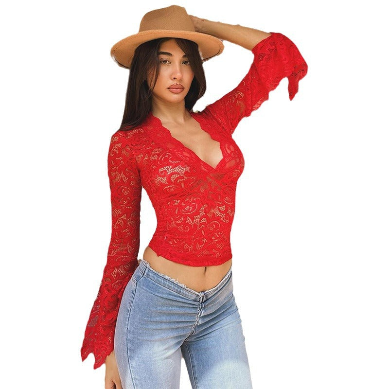 Summer Sexy Deep V Cropped Lace Blouses