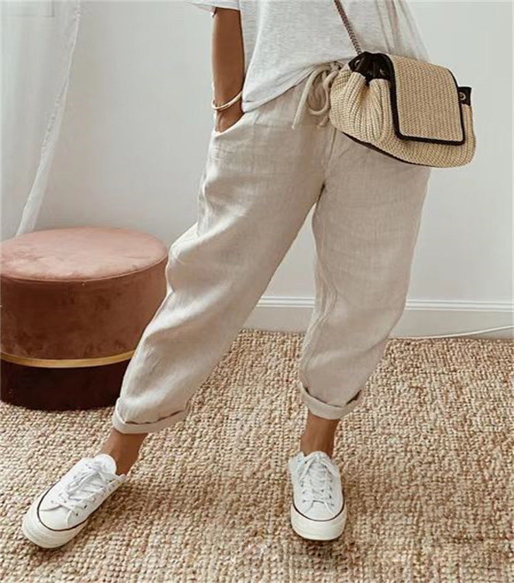 Women's Cotton Linen Trousers Pocket Slacks Pants