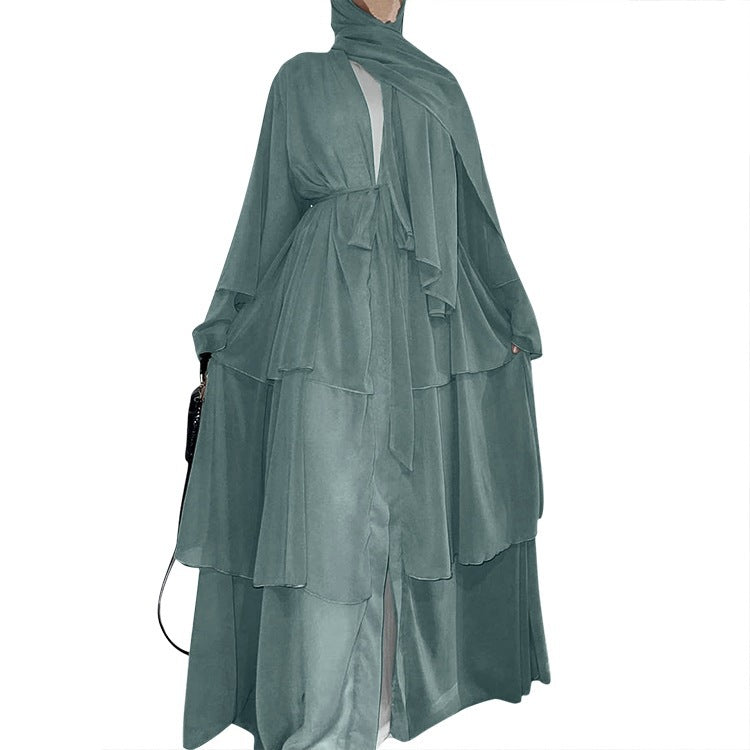 Women's Trendy Stitching Three-layer Elegant Robe Clothing