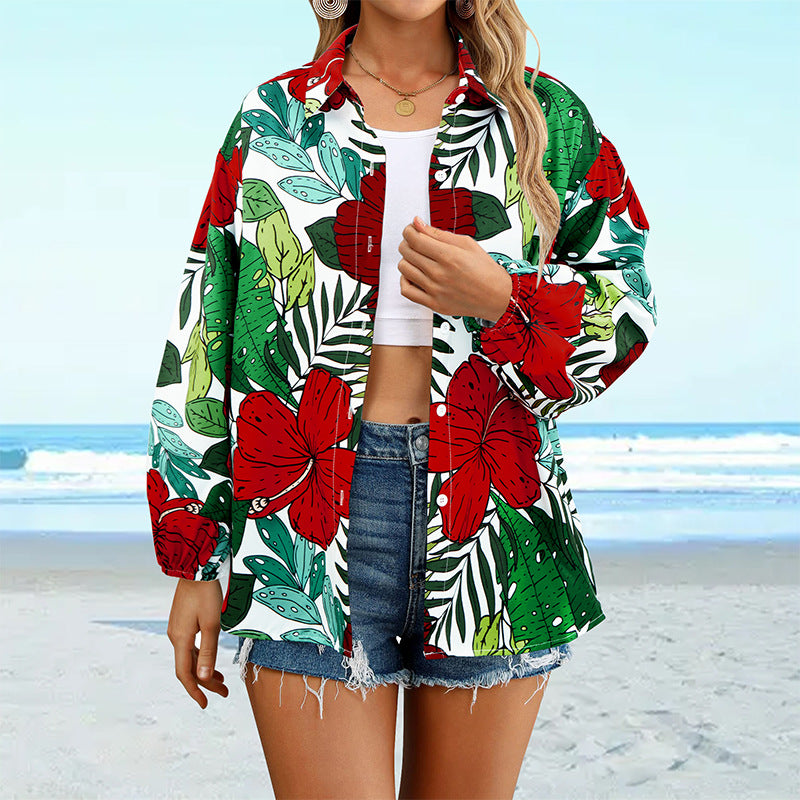 Women's Unique Long-sleeved Shirt Polyester Printed Blouses