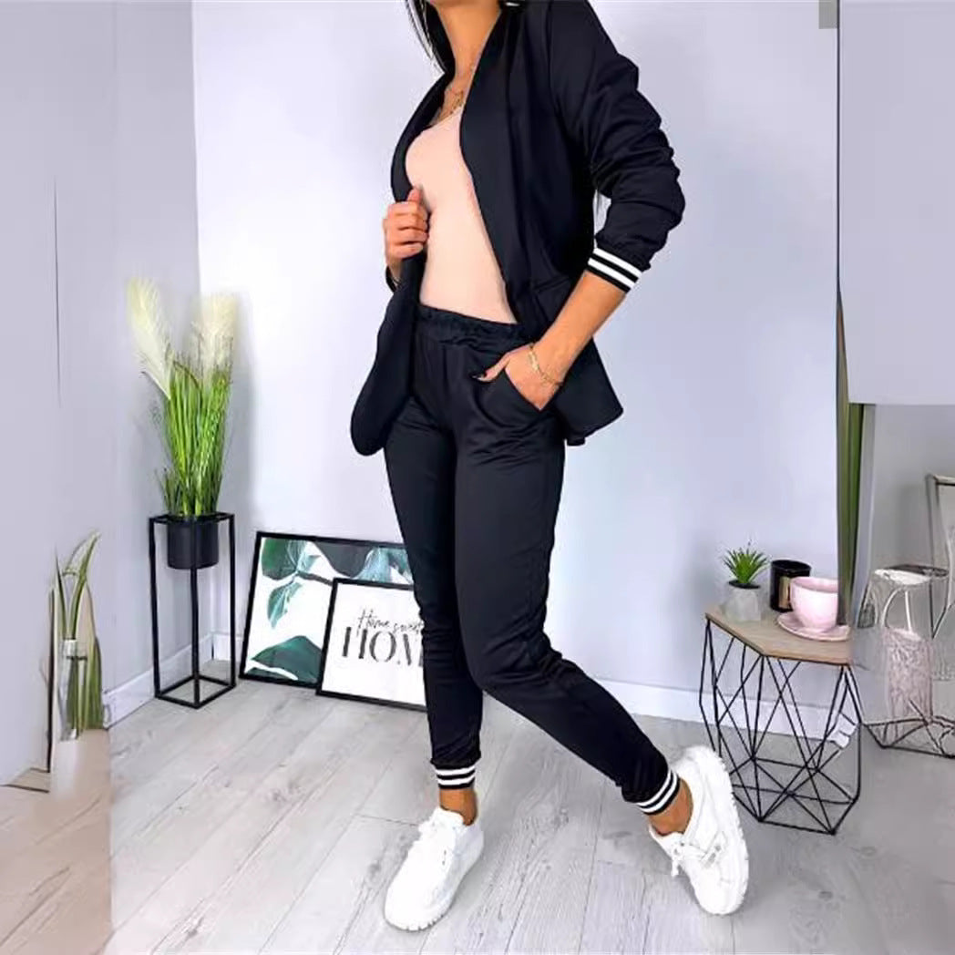 Fashion Casual Solid Color Long Sleeve Trousers Suits