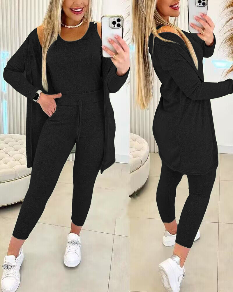 Women's Dressing Gown Round Neck Solid Color Suits