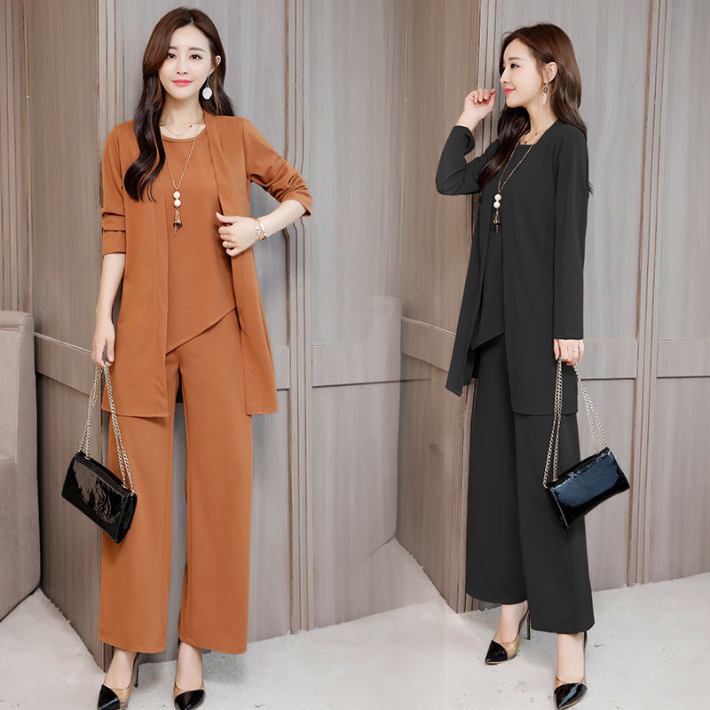 Women's Elegant Three-piece Loose Simple Wide Lady Suits