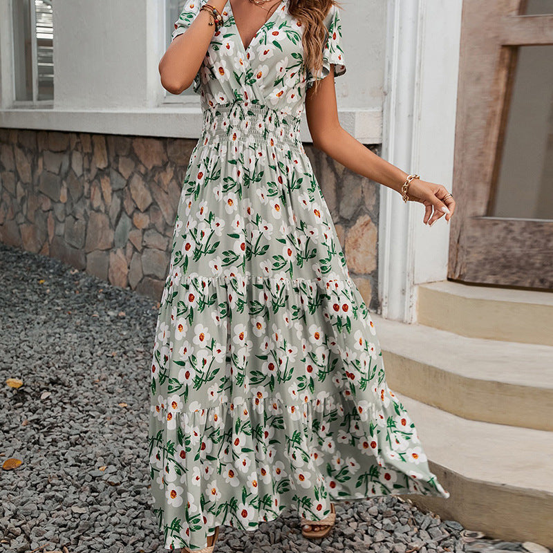 Women's Short-sleeved Rayon Floral Print Swing Dress Dresses