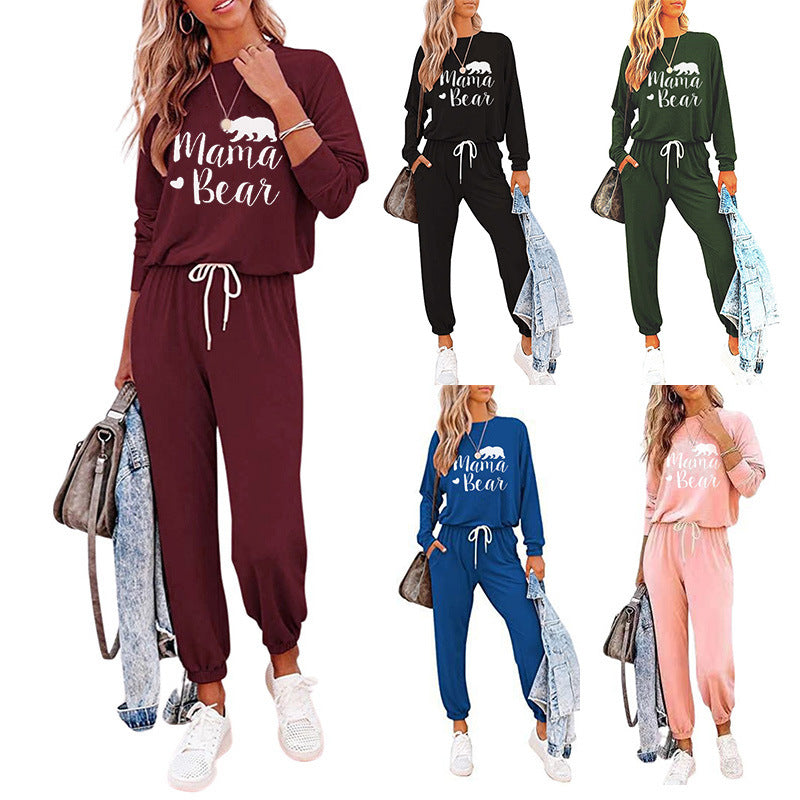 Women's Loose Printed Long Sleeve Casual Suits