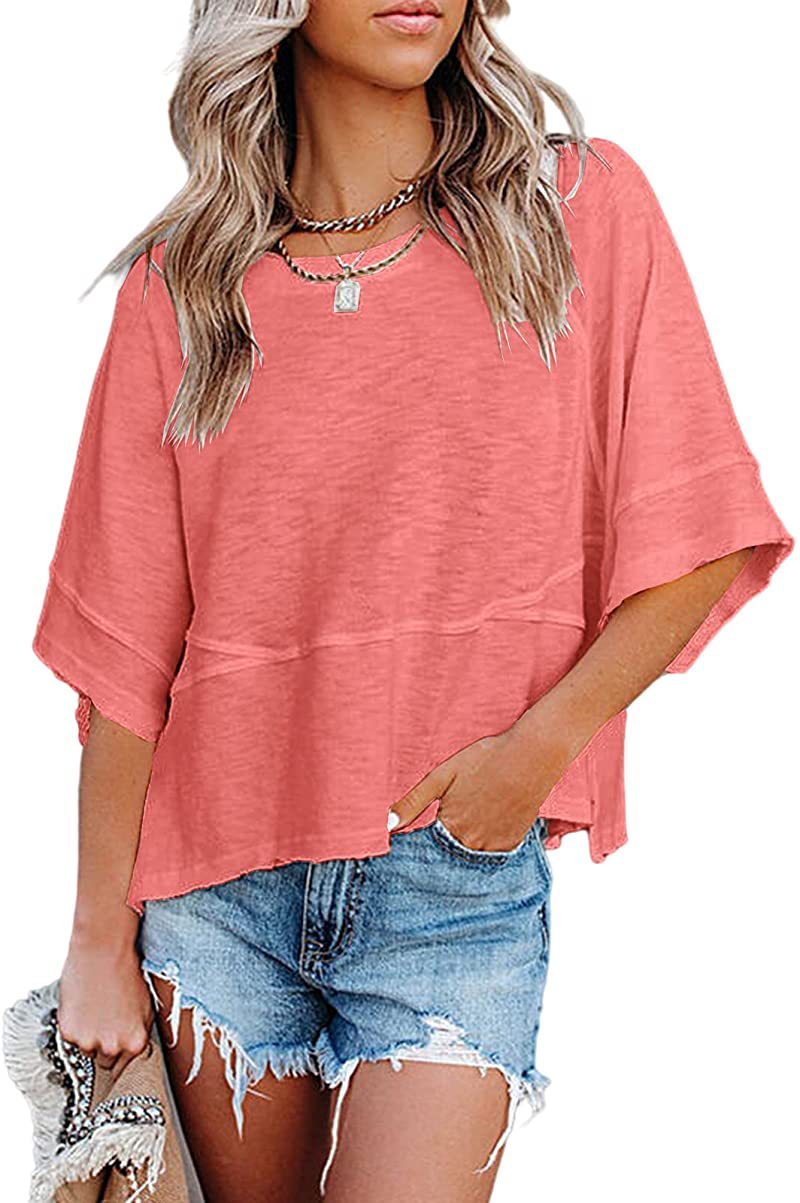 Stitching Solid Color Round Neck Bell Blouses