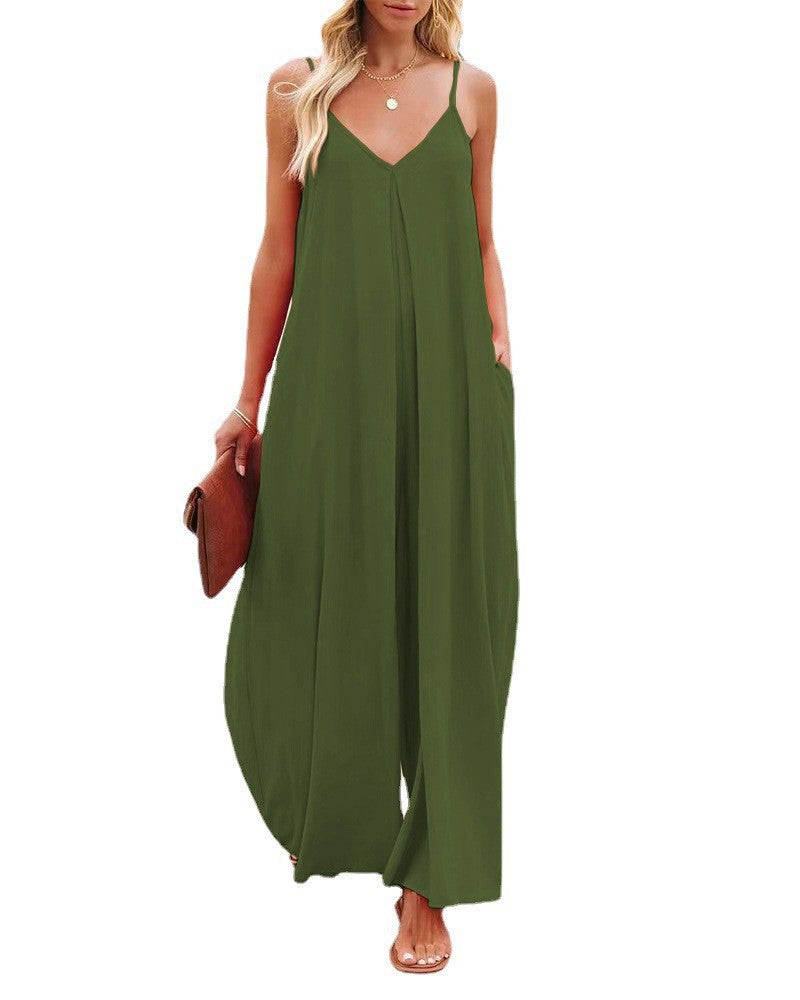 Women's Suspenders Summer Solid Color Pocket Casual Jumpsuits
