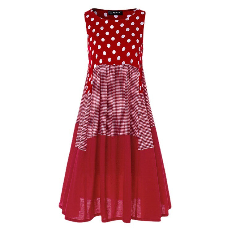 Women's Summer Polka Dot Sleeveless Dress Mid-length Dresses