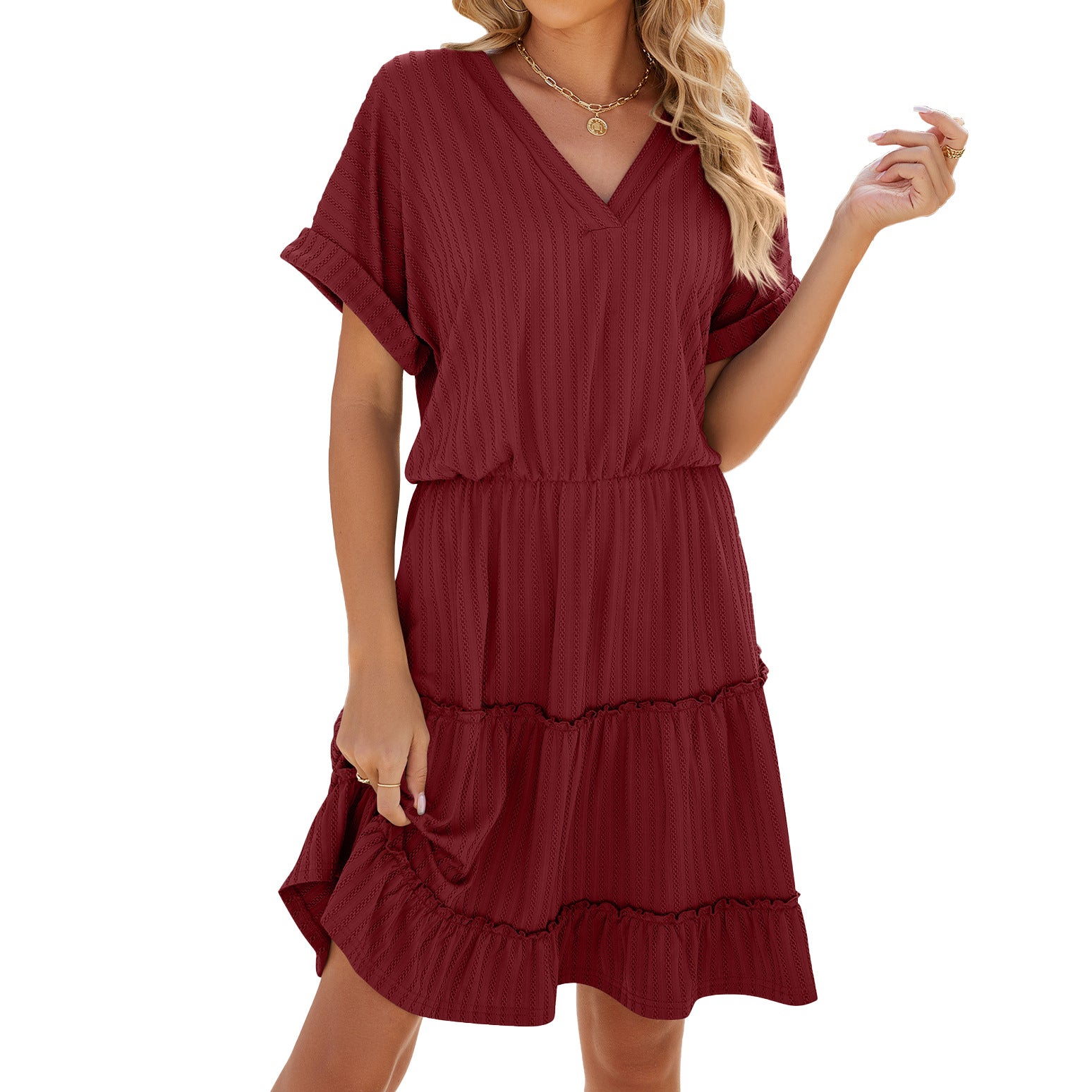 Solid Color Loose Sleeve Stitching Dress Dresses