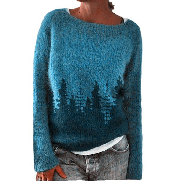 Mehrfarbige, lockere Pulloverpullover für Damen mit Rundhalsausschnitt