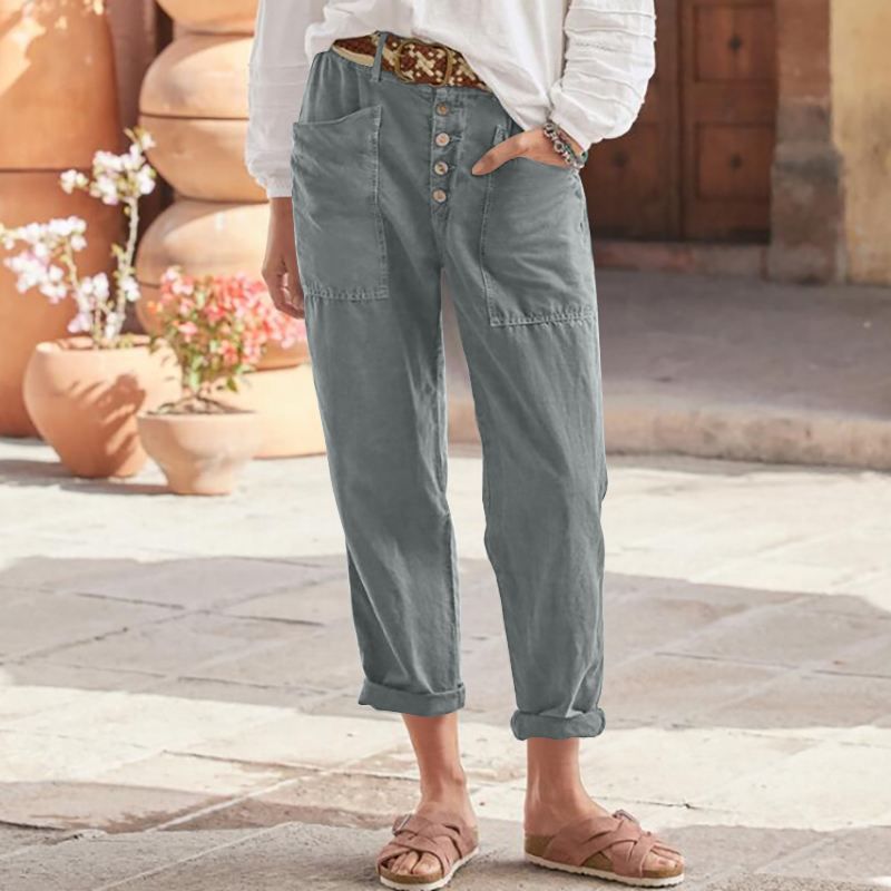 Charming Casual Breasted Cotton Linen Loose Pants
