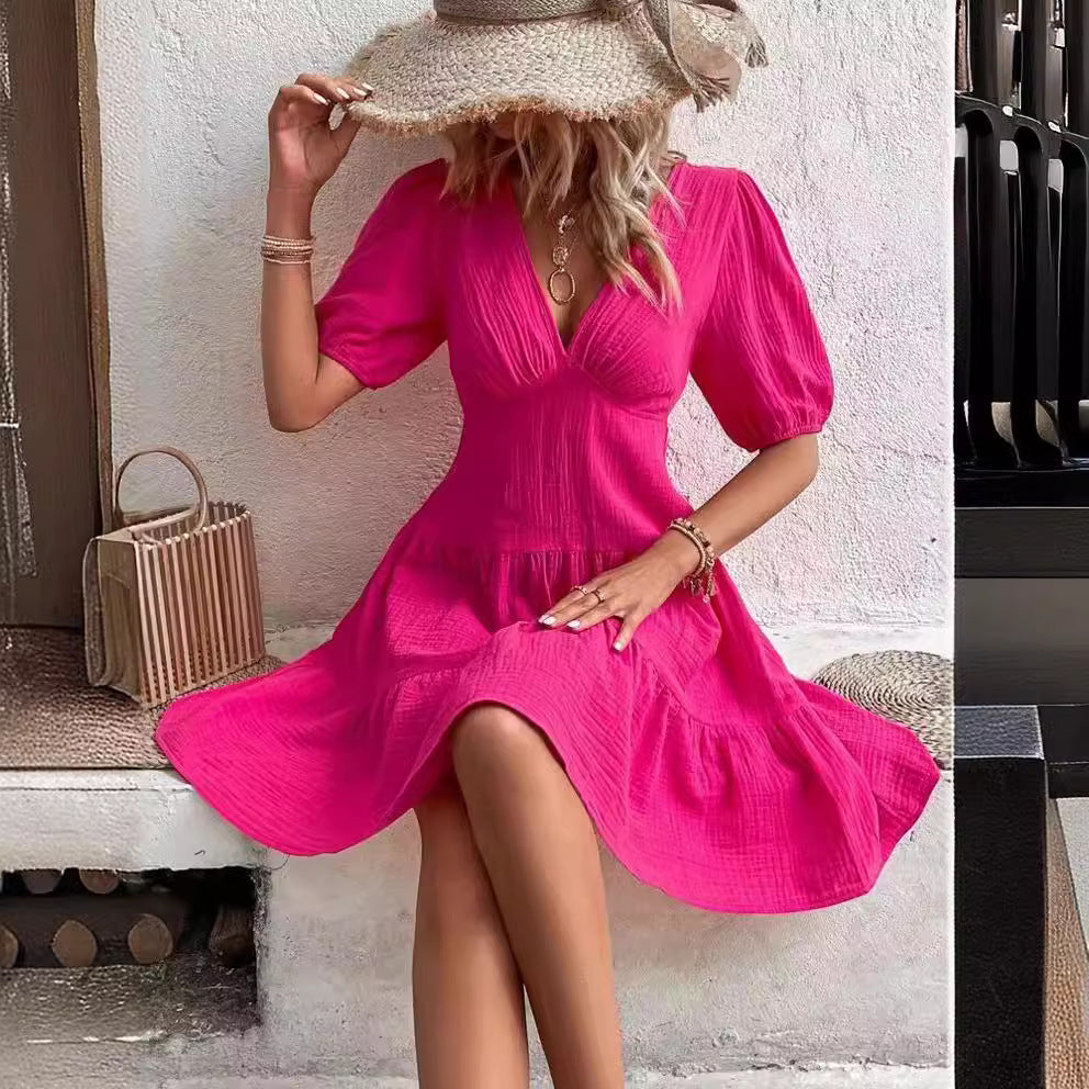 Women's Solid Color Slim Fit Half Sleeves Dresses