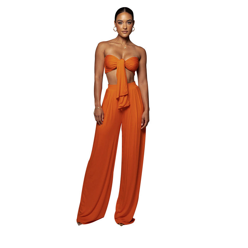 Women's Sexy Pure Color Tied Tube Mid Suits