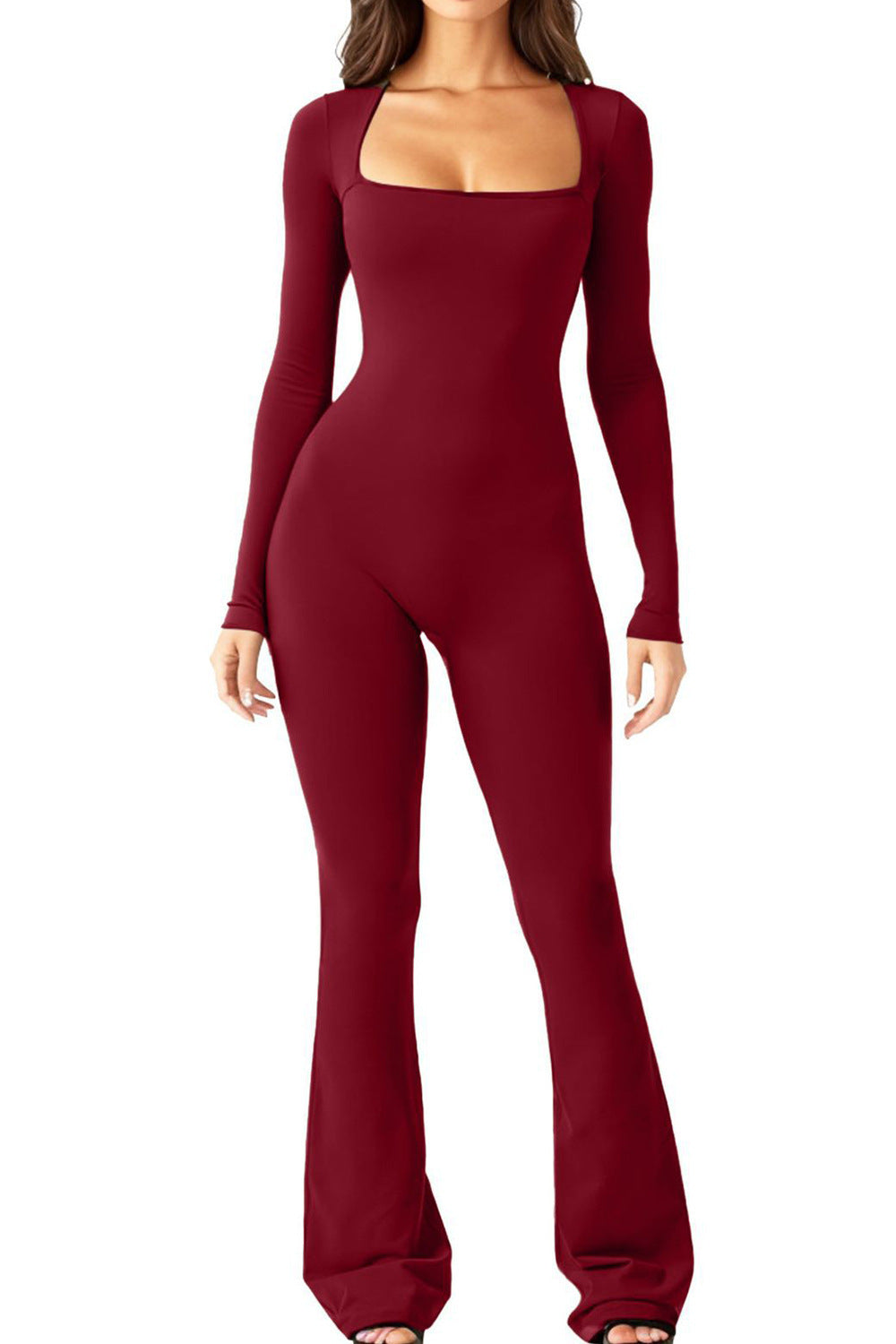 Women's Sleeve Belly Waist Shaping Hip Lift Square Collar Wide Jumpsuits