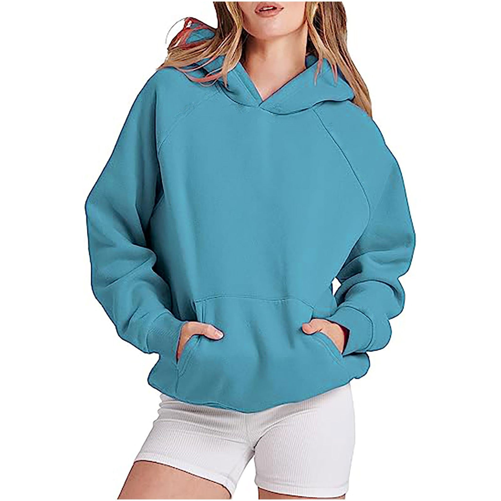 Women's Loose Casual Shoulder Sleeve Hooded Solid Sweaters