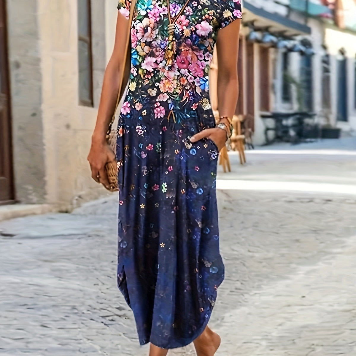 Women's Summer Casual Fashion Printing Pocket Dress Dresses