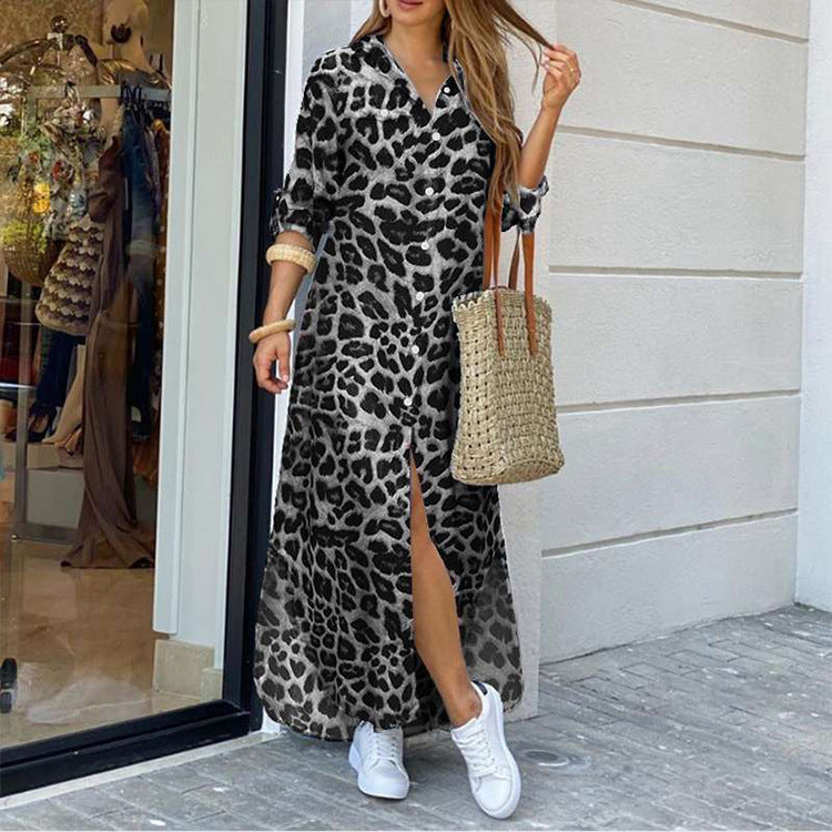 Women's Trendy Leopard Print Split Long Blouses