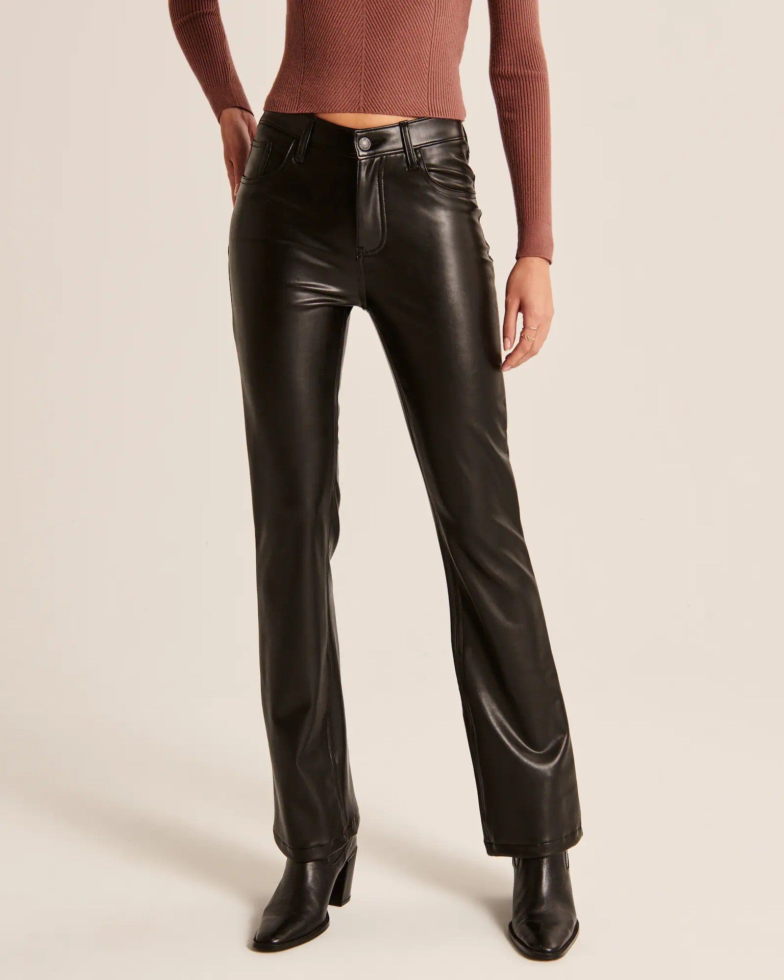 Women's Straight Leather Long Casual Low Waist Pants