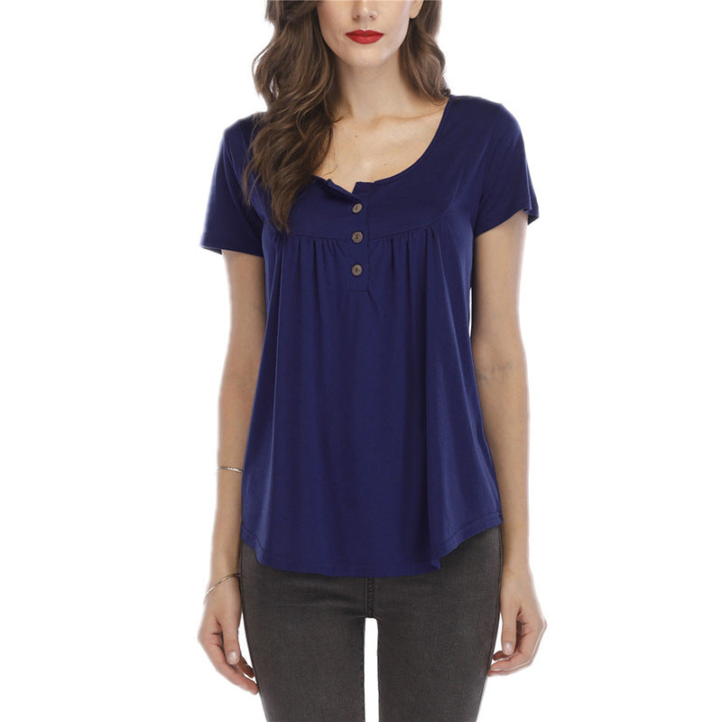 Women's Stitching Loose Round Neck Solid Color Blouses