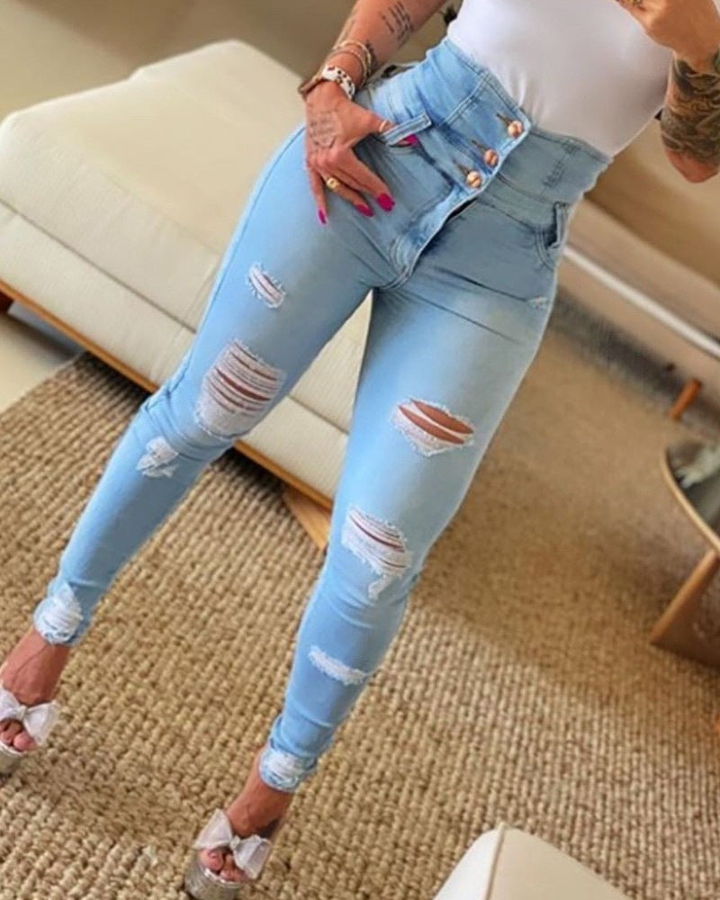 Zerrissene Skinny-Jeans mit schmaler Passform und hoher Taille