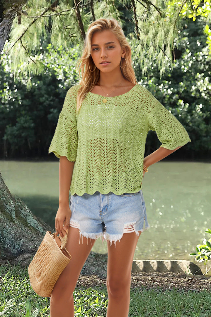Women's Summer Round Neck Hollow Loose Casual Sweaters