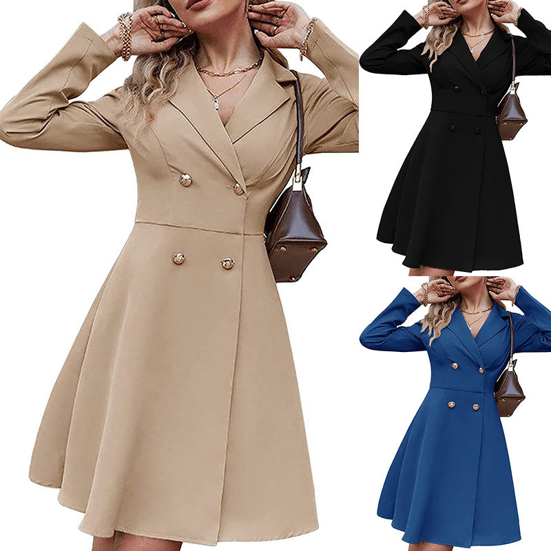 Women's Spring Solid Color Double Breasted Long Coats