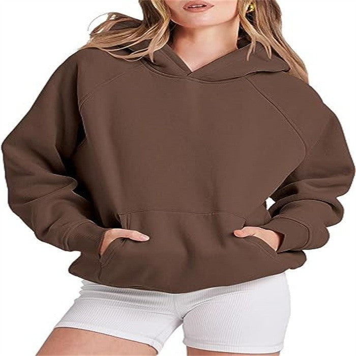 Women's Loose Casual Shoulder Sleeve Hooded Solid Sweaters